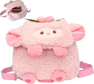 Generic Sheep Purse Kawaii Sheep Bag Backpack with Bow Soft Plush Lamb Purse for Women Girls Daily Travel Use Style 2