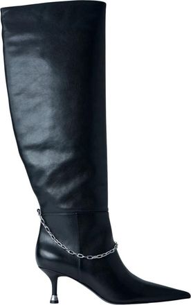 Alexander Wang Chain Detail Knee-High Leather Boots - Dames - Laarzen met Hak - Zwart - 38 EU - Leer - Schoenen