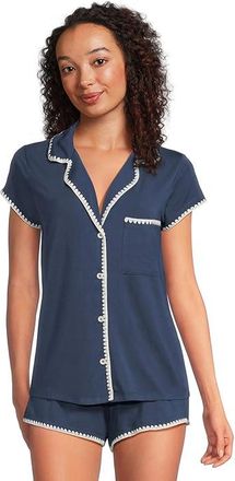 Eberjey Frida - The Whip Stitch Short PJ Set Womens Pajama Sets Navy/Ivory : SM, Spandex/Modal