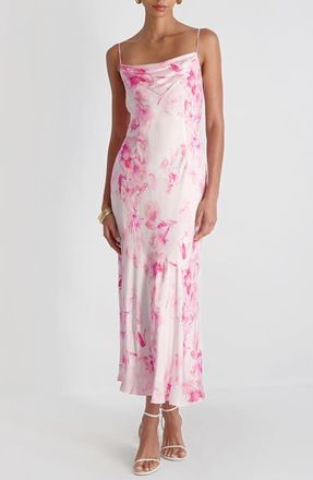 French Connection Oona Floral Print Satin Slipdress in Pink Icing at Nordstrom, Size 14