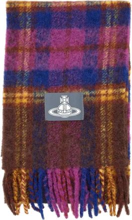 Vivienne Westwood tartan logo-detail scarf - Blue