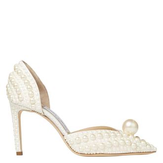 Jimmy Choo London Sabine 85 Pearl-Embellished Satin Pumps