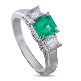 Luxury Bazaar Platinum 0.36ct Diamond and Emerald Ring MF14-041026