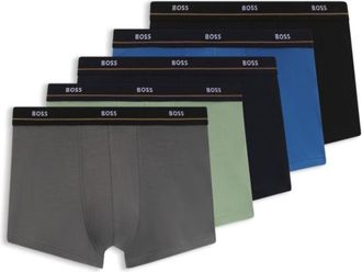 BOSS Five-pack of stretch-cotton trunks with logo waistbands