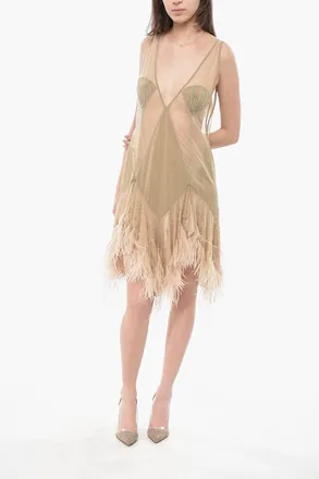 The Attico Sheer Minidress With Rhinestones And Feathers The Attico