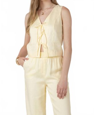 Dex Clothing Lemon Linen Tie Front Top In Yellow