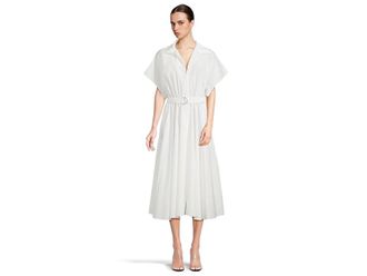 Norma Kamali Super Oversized Sleeveless Boyfriend Neck Shirt Flared Dress To Mid-thigh Womens Dress Snow White : LG (Womens 8), Polyester