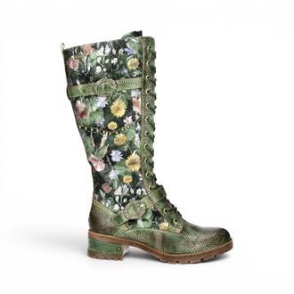 Laura Vita Laura Vita Victoriaanse Floral Green Leren Hoge Veterlaarzen - Cocrailo-82
