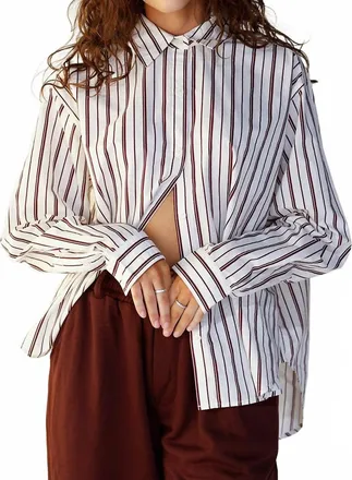 Pistola Denim Finlay Button Up Top In Claret Stripe
