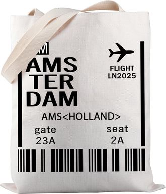 Generic Amsterdam Travel Tote Bag Amsterdam Boarding Card Holland Airport Tote Bag Amsterdam Gift World Traveler Gift (TER DAM AMS-tb)