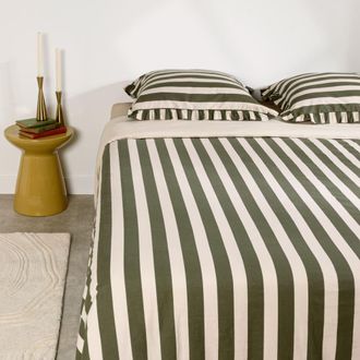 Maisons du monde Juego de cama de algod&oacute;n org&aacute;nico a rayas blancas y verdes, 240x220 cm