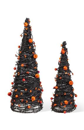 Glitzhome Set of 2 Halloween Eucalyptus With Bats Pumpkin Cone Table Trees in Black at Nordstrom