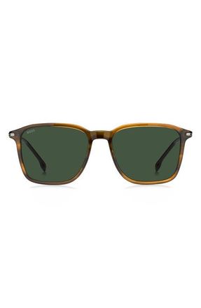 BOSS 55mm Sunglasses in Brown Horn Ruthenium/Green at Nordstrom