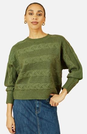 Yumi Cable Knit Relaxed Fit Jumper in Green at Nordstrom, Size Large