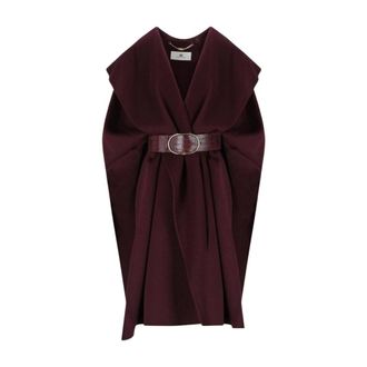 Elisabetta Franchi Jassen, Dames, Rood, M, Wol, Cape van dubbele wollen stof
