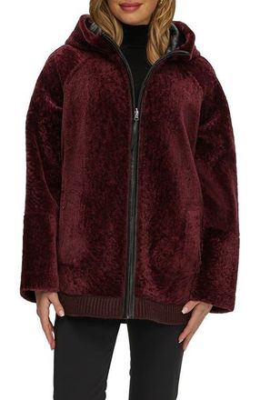 Gorski Reversible Textured Genuine Shearling Lamb Zip Parka with Ribbed Hem in Burgundy/black at Nordstrom, Size X-Small