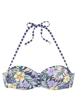 Venice Beach Bandeau-Bikini-Top VENICE BEACH Summer, Damen, Gr. 34, Cup E, bunt (marine, zitrone), Polyamid, Xtra Life LYCRA, bedruckt, floral, Bikini-Oberteile Ba
