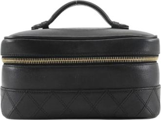 Chanel Pre-owned Bicolor Calf Vanity Bag - Dames - Vintage Handtas - Zwart - ONE Size - Leer - Vintage