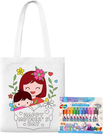 Generic Blank Tote Bags - Coloring Doodle Bag,Mothers Day Educational Learning Activities with Paint Pens for Kids Ages 3+ Home Kindergarten Classroom School 