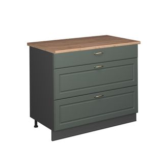 Vicco Mueble Bajo De Cocina Fame-line, Verde Dorado Casa De Campo/antracita, 100 Cm, Et Roble, Vicco
