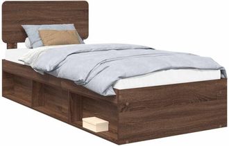 vidaXL Bed Frame with Headboard Brown Oak 100 x 200 cm Solid Pine Wood vidaXL