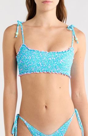Kulani Kinis Smocked Crop Bikini Top in Ocean Kisses at Nordstrom, Size X-Small