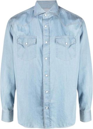 Brunello Cucinelli Blauwe Denim Jeans Shirt - Heren - Spijkeroverhemden - Blauw - XL - Denim - Overhemden