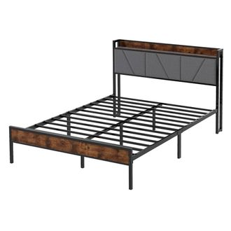 Levede Heavy Duty Bed Frame Metal Platform Storage Headboard in Brown | Size: Double