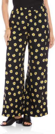 Karen Kane Sun Dazed Wide Leg Pants In Black /yellow Sunflower