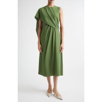 Emilia Wickstead Tidus Draped Wool Crepe Midi Dress in Olive at Nordstrom, Size 14 Us