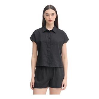 Gaud&igrave; Overhemden, Dames, Zwart, XL, Linnen, Blouse met korte mouwen en knoopsluiting