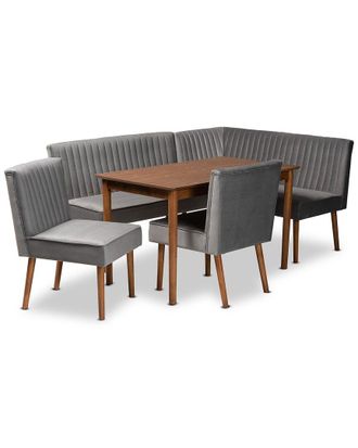 Baxton Studio Alvis Mid-Century Modern Velvet Upholstered 5Pc Dining Nook Set