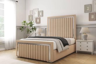 Comfort Beds Boston Chrome Plush Bed Frame With Mattress-50 Upholstered in Stone | Size: Single
