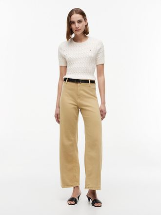 Tommy Hilfiger Womens Stretch High-Rise Cropped Wide-Leg Jean - Beige - 25W x RegularL
