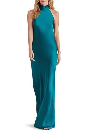 Steve Madden Lara Satin Bias Cut Maxi Dress in Deep Teal at Nordstrom, Size X-Large