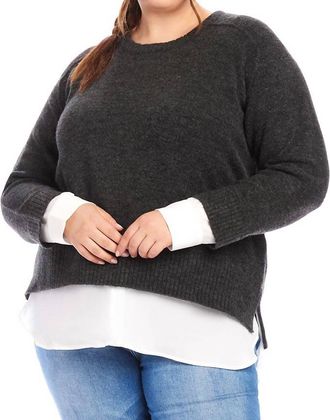 Karen Kane Plus Size Layered Crewneck Sweater In Charcoal