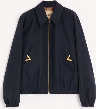 Valentino Bomber Valentino In Nylon Con VGold Su Tasche Laterali Uomo NAVY 44