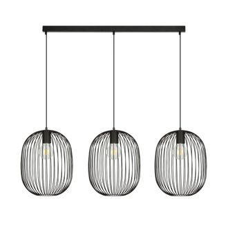 Wonderlamp Regleta de techo de metal con 3 pantallas cilindricas en rejilla negro