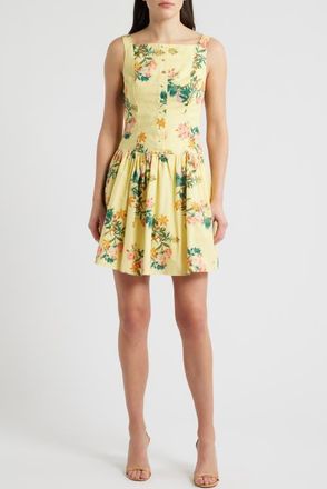 Julia Jordan Fit & Flare Poplin Dress in Yellow Multi at Nordstrom, Size 12