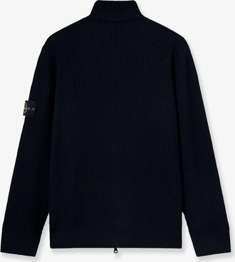 Stone Island Mens Turtleneck Cardigan Black Virgin Wool Sweater