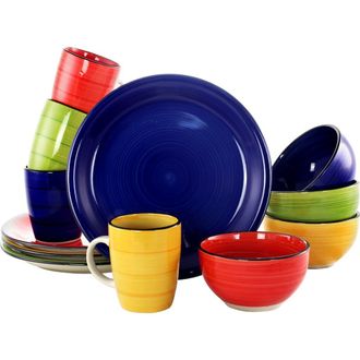 Gibson Color Vibes 12 Piece Handpainted Stoneware Dinnerware Set in Yellow at Nordstrom