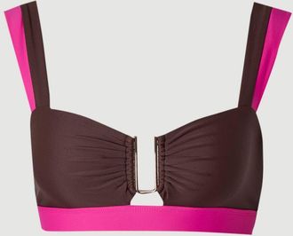 Karen Millen Womens Contrast Trim Bikini Top - Chocolate Nylon - Size X-Small