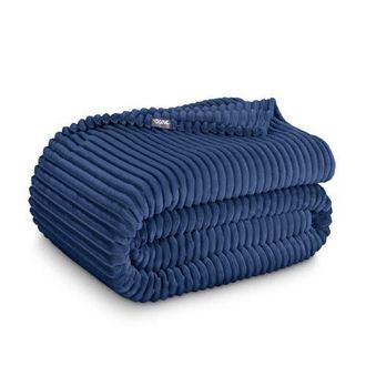 Bare Home Ribbed Microplush Fleece Blanket in Dark Blue at Nordstrom, Size Twin