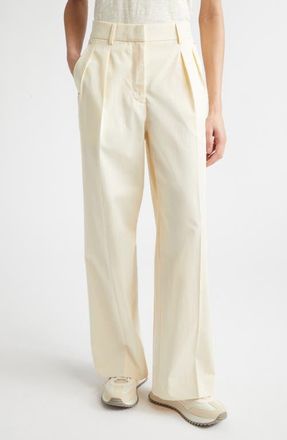 Moncler Cotton Gabardine Wide Leg Pants in White at Nordstrom, Size 6 Us