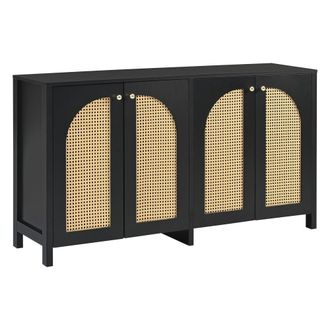 Urban Meuble Aparador vintage negro con 4 puertas curvas de rat&aacute;n