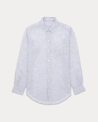 Fortela King Linen Striped Shirt in Light Blue at Nordstrom, Size Xx-Large Eu