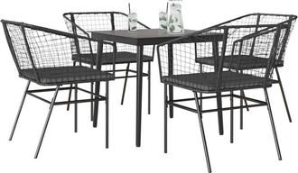 vidaXL Juego De Comedor Jard&iacute;n 5 Piezas Cojines Rat&aacute;n Sint&eacute;tico Negro Vidaxl