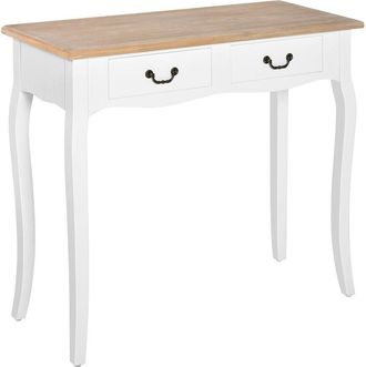 HOMCOM Homcom - Mesa de consola mesa auxiliar con 2 cajones dise&ntilde;o de retro para entrada pasillo sala de estar dormitorio pino 87x34x78,5 cm