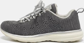 Athletic Propulsion Labs Apl Silver/grey Knit Fabric Runner Lace Up Sneakers