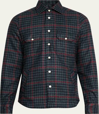 Kiton Mens Cotton Check Double-Pocket Button-Down Shirt